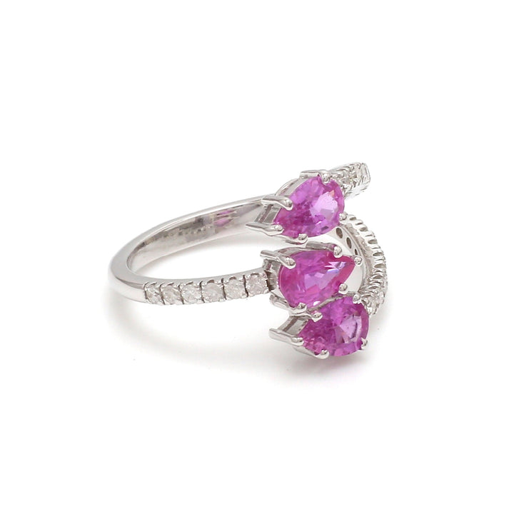 Pink Sapphire Diamond Three Pear Ring - qivii