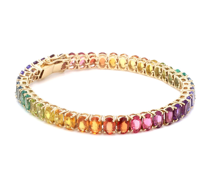 Rainbow Gemstone Vertical Oval Bracelet - qivii