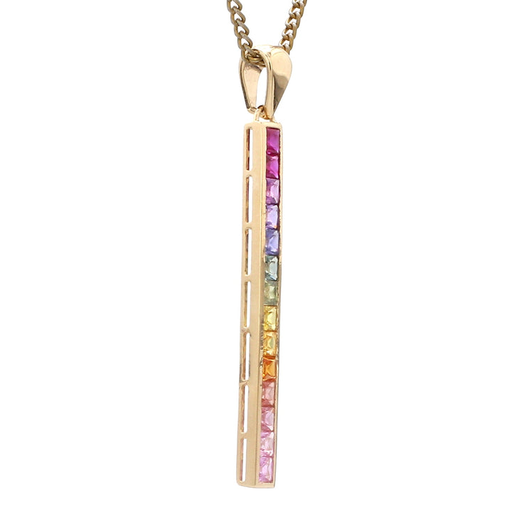 Rainbow Sapphire Vertical Bar Pendant - qivii