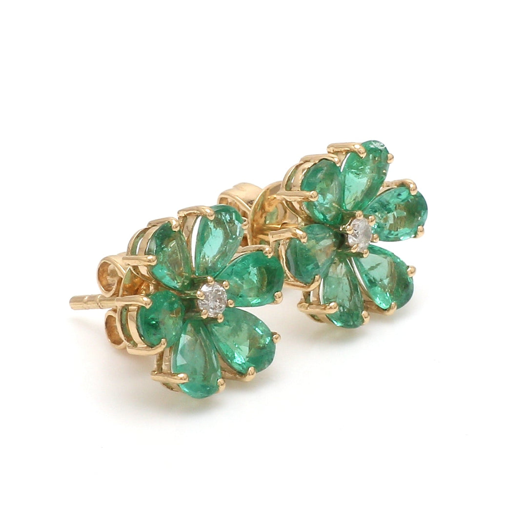 Emerald Pear Flower Studs - qivii