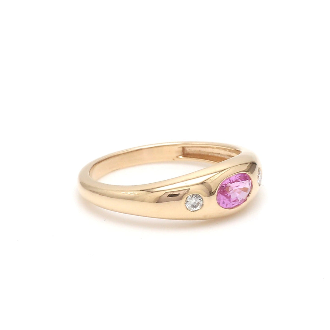 Pink Sapphire Oval Round Diamond Mini Chunky Ring - qivii