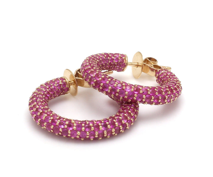 Pink Sapphire Pave Set Earrings Gold - qivii
