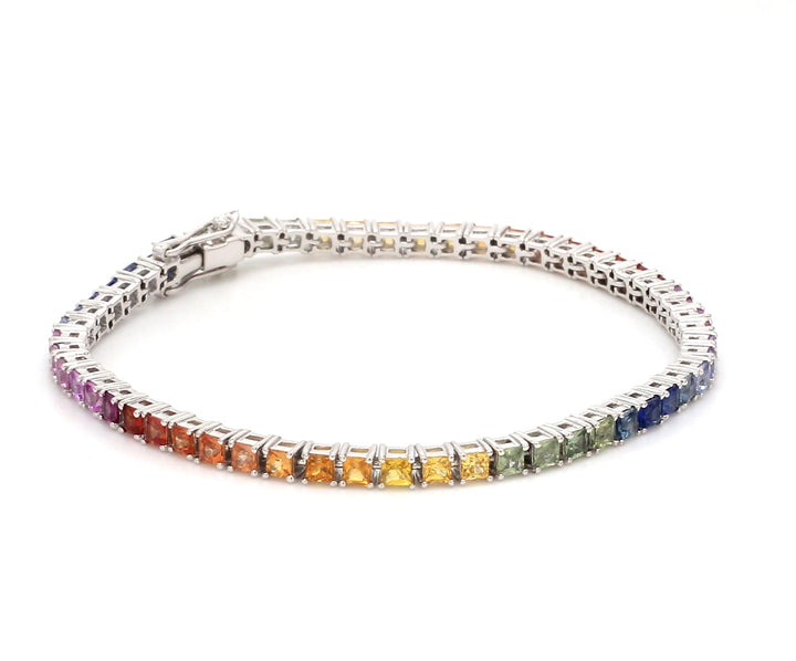 Rainbow Sapphire Princess Cut Tennis Bracelet - qivii