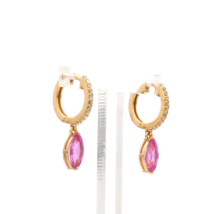 Pink Sapphire Marquise Mini Huggies Earrings - qivii