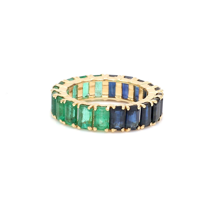 Emerald Blue Sapphire Octagon Half & Half Ring - qivii
