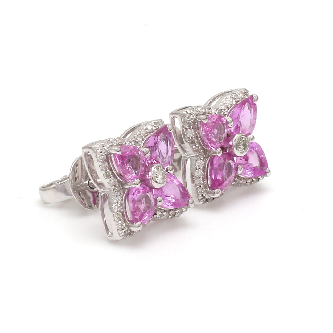 Pink Sapphire Diamond Pear Earring Studs - qivii