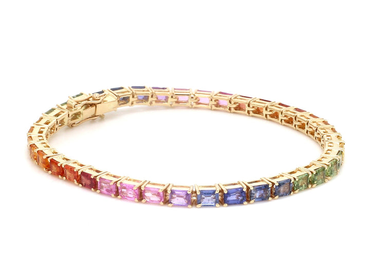 Rainbow Sapphire East West Emerald Cut Bracelet - qivii