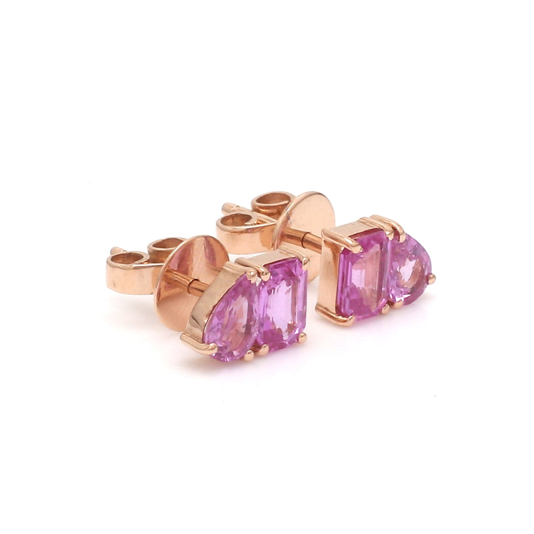 Pink Sapphire Octagon And Pear Two Stone Studs Earring - qivii