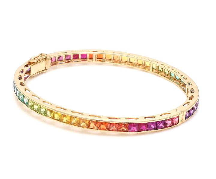 Rainbow Gemstone Princess Cut Bangle - qivii