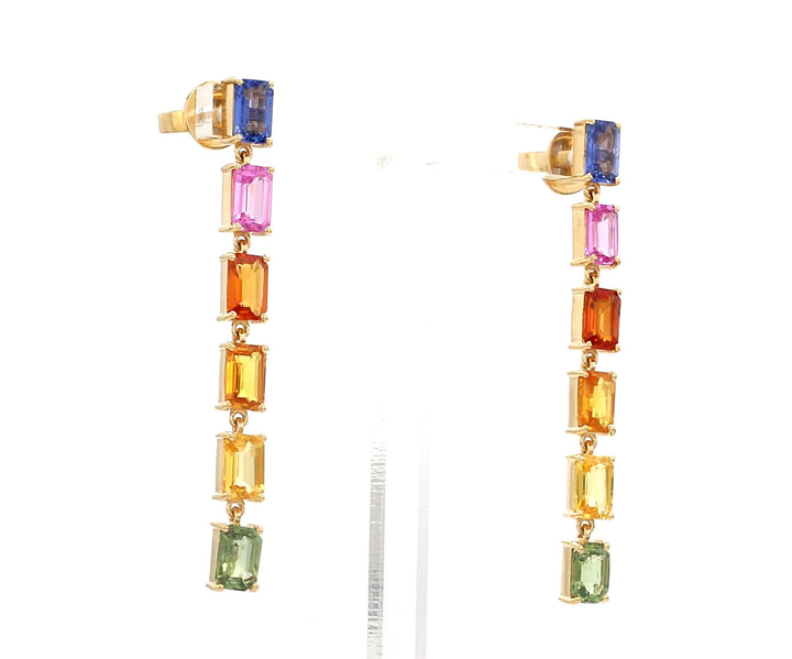 Rainbow Sapphire Emerald Cut Link Earrings - qivii