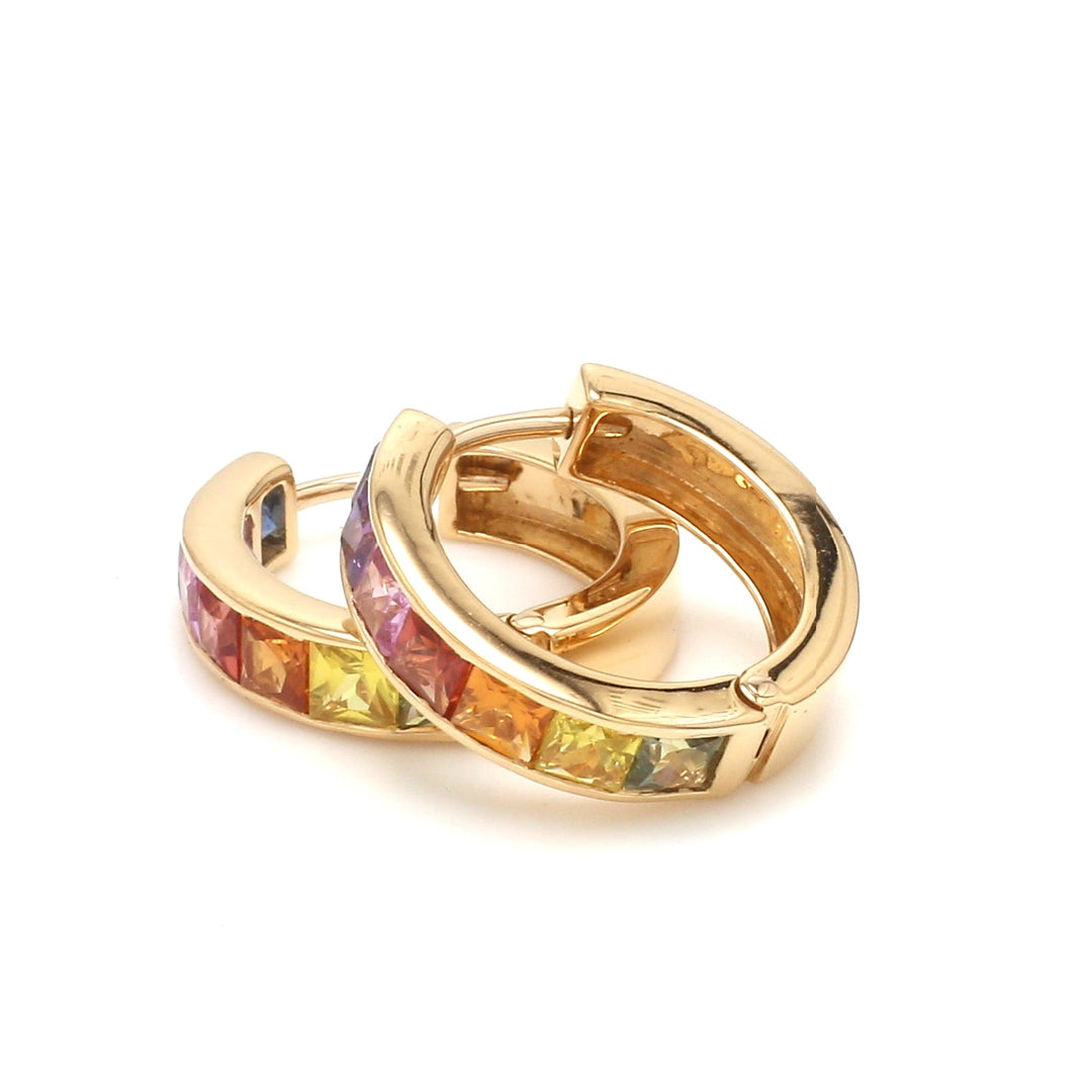 Rainbow Sapphire Princess Cut Mini Hoops Earring - qivii