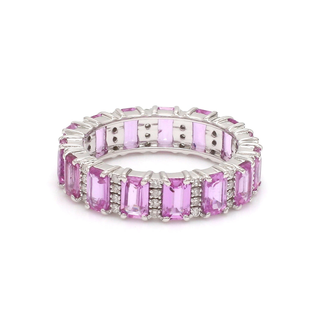 Pink Sapphire Emerald cut Diamond Eternity Band Ring - qivii