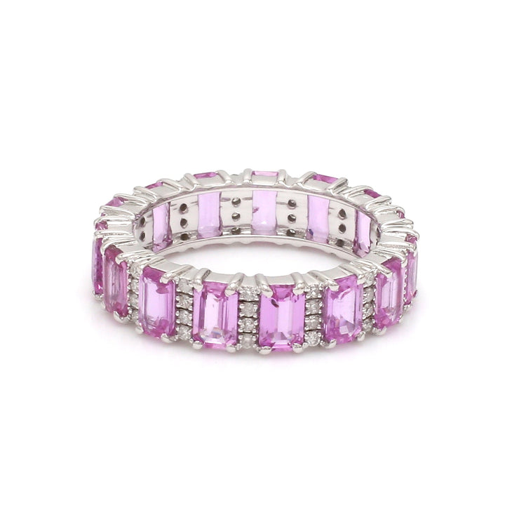 Pink Sapphire Emerald cut Diamond Eternity Band Ring - qivii