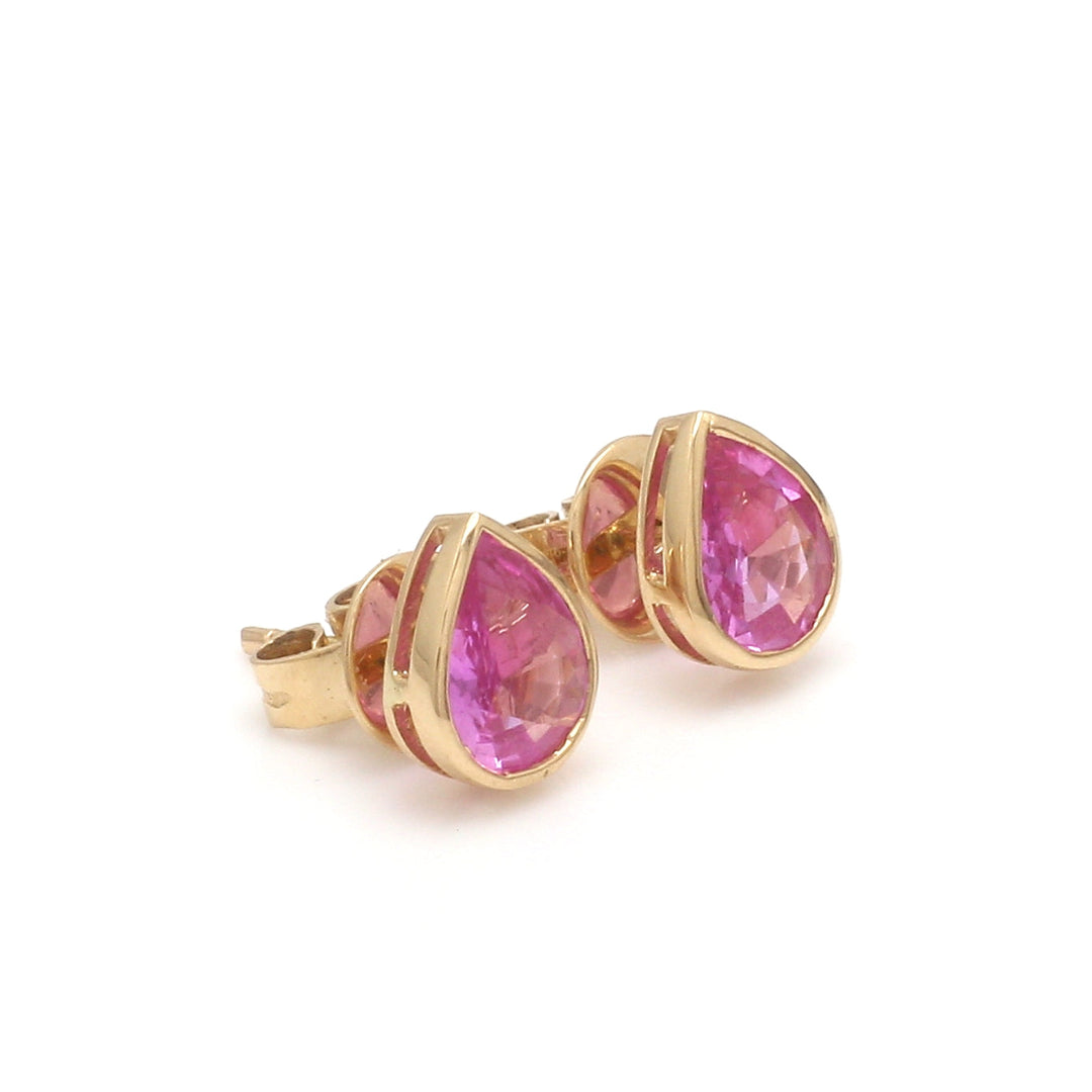 Pink Sapphire Pear Shape Bezel Set Studs - qivii