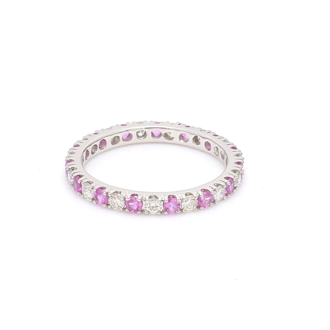 Pink Sapphire Round Alternate Diamond Ring - qivii