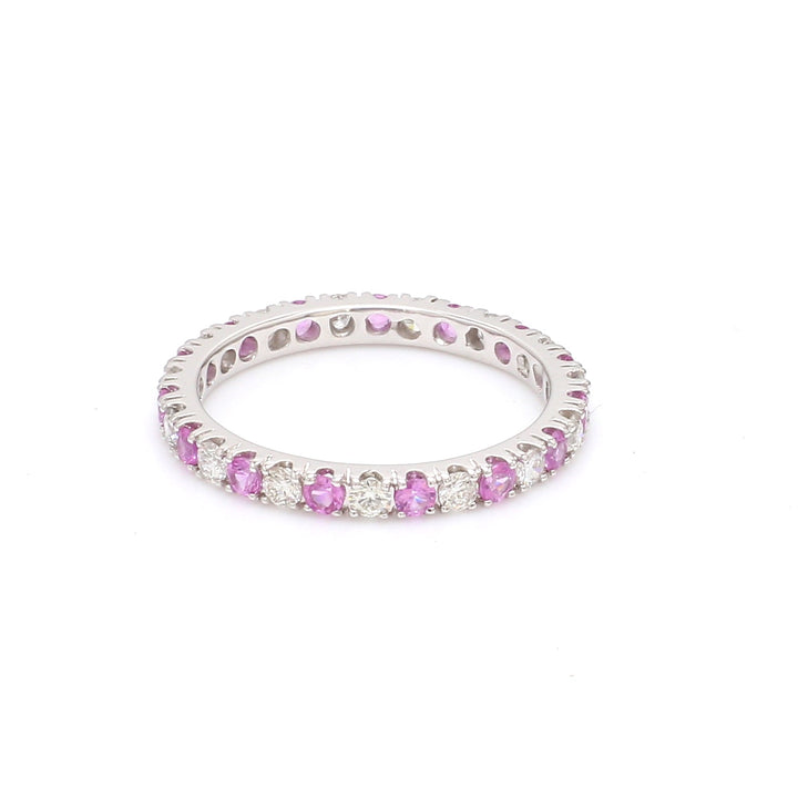 Pink Sapphire Round Alternate Diamond Ring - qivii