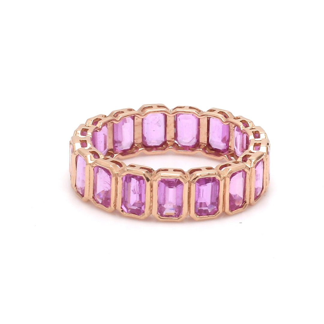Pink Sapphire Emerald Cut Bezel Set Ring - qivii