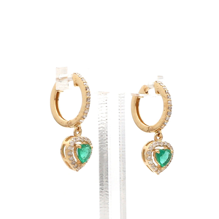 Emerald Heart and Diamond Mini Huggies Earrings - qivii