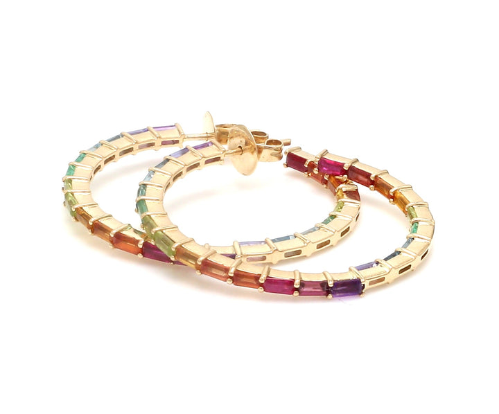 Rainbow Gemstone Baguette Thin Hoops - qivii