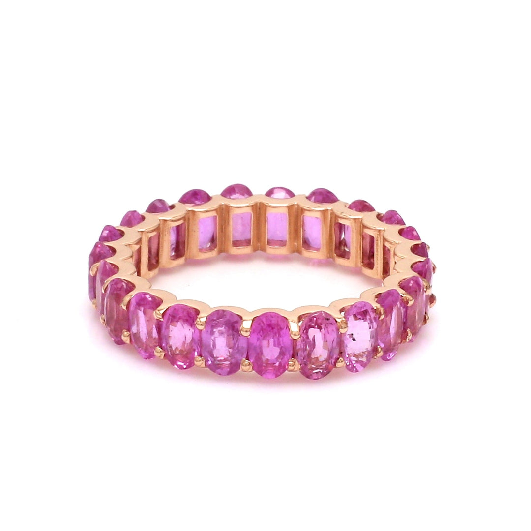 Pink Sapphire Oval Cut Eternity Band Ring - qivii