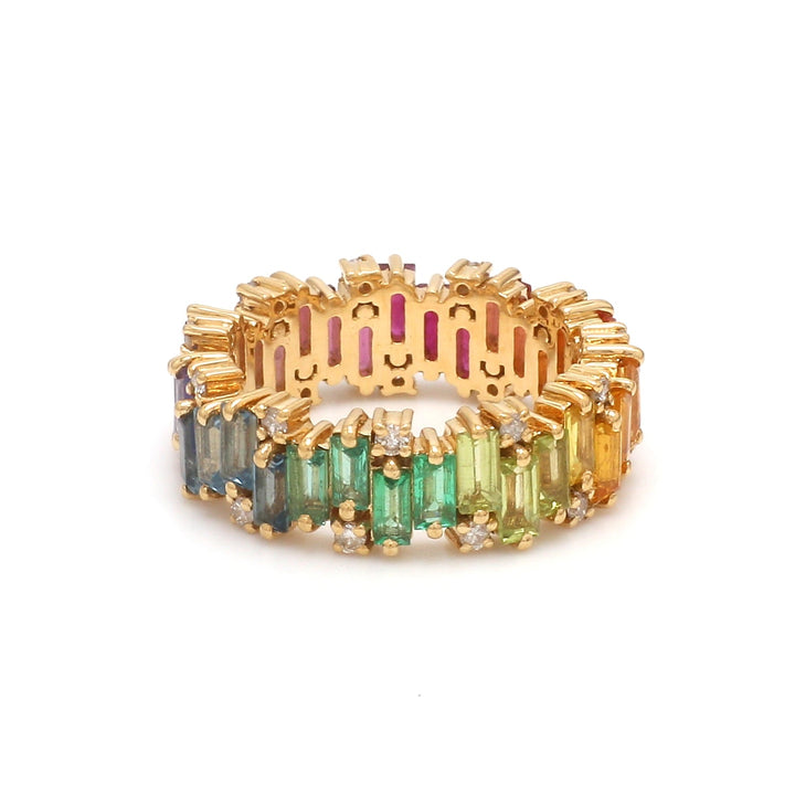Rainbow Gemstone and Diamond Zig Zag Ring - qivii