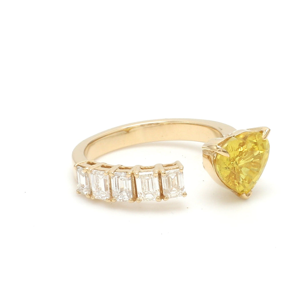 Yellow Sapphire Heart Diamond Open Ring - qivii