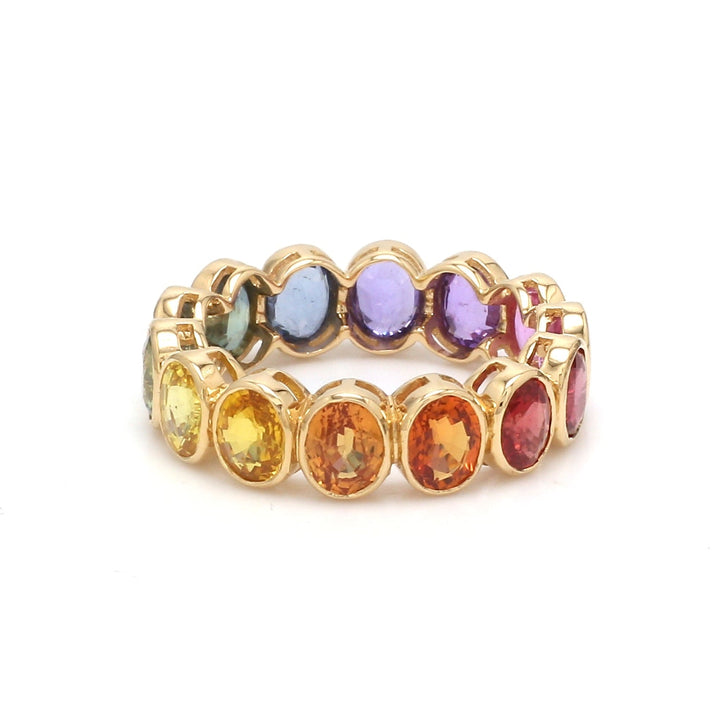 Rainbow Sapphire Oval Bezel Set Ring - qivii