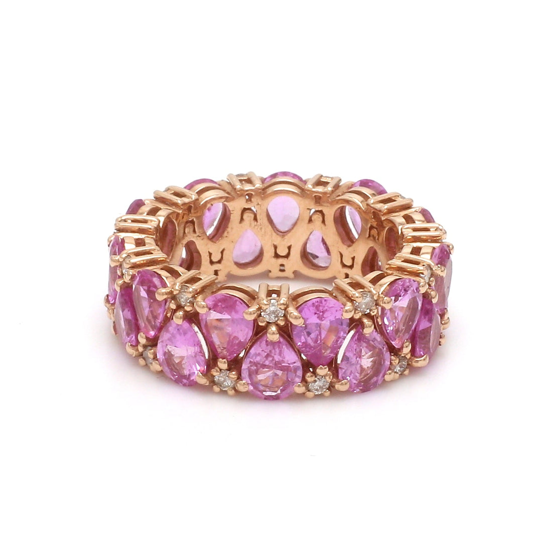 Pink Sapphire Pear Upside Down Eternity Band Diamond Ring - qivii