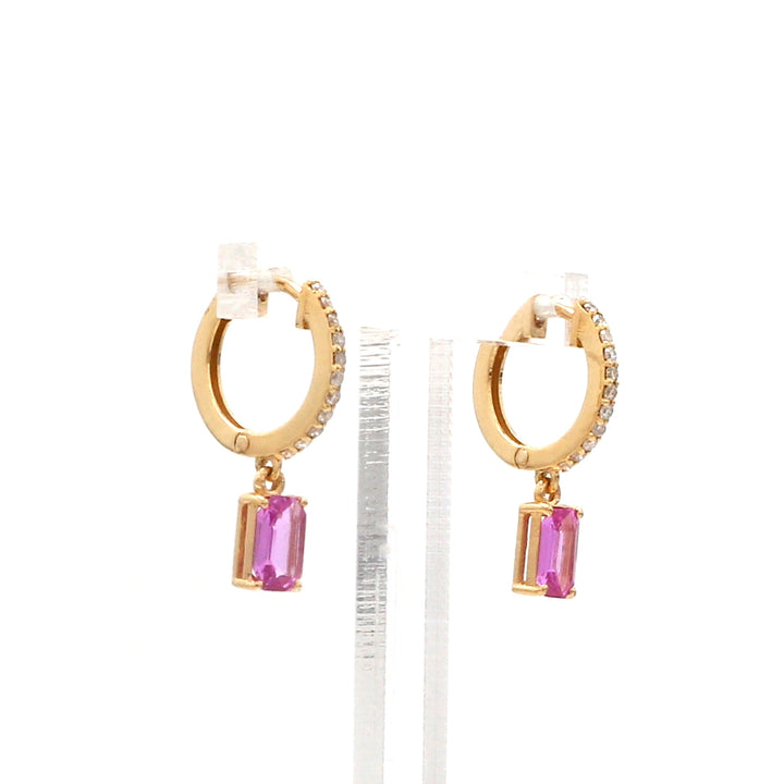 Pink Sapphire Octagon Mini Huggies Earrings - qivii