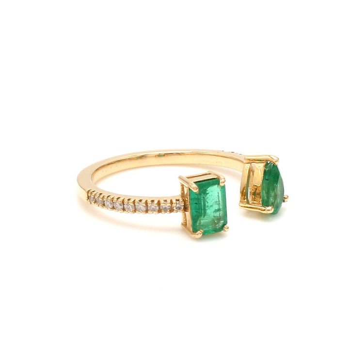 Emerald Octagon Pear Diamond Open Ring - qivii