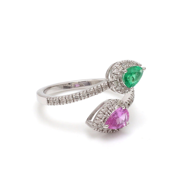 Emerald Pink Sapphire Diamond Pear Ring - qivii