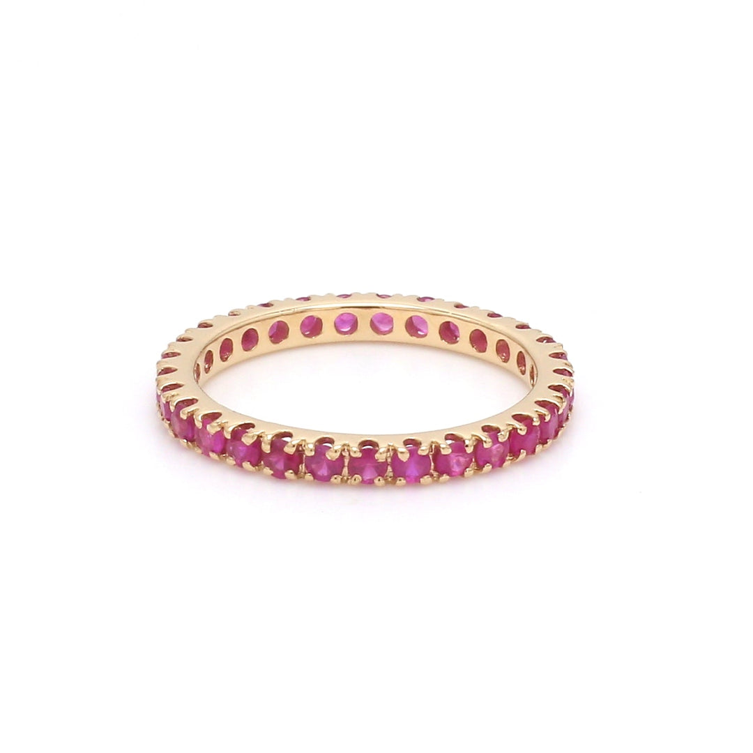 Pink Sapphire Round Thin Band Ring - qivii