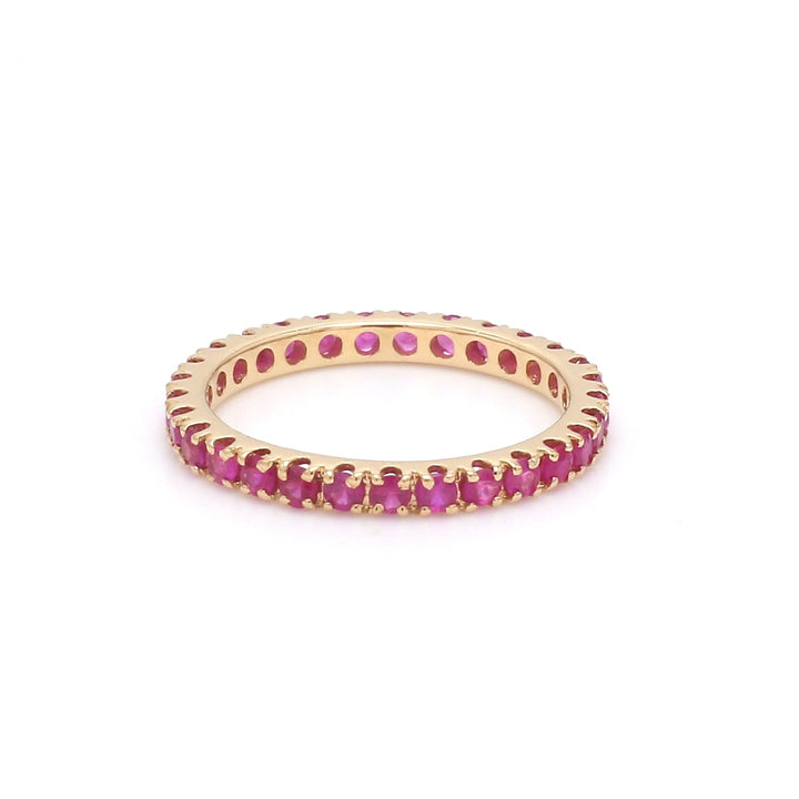 Pink Sapphire Round Thin Band Ring - qivii