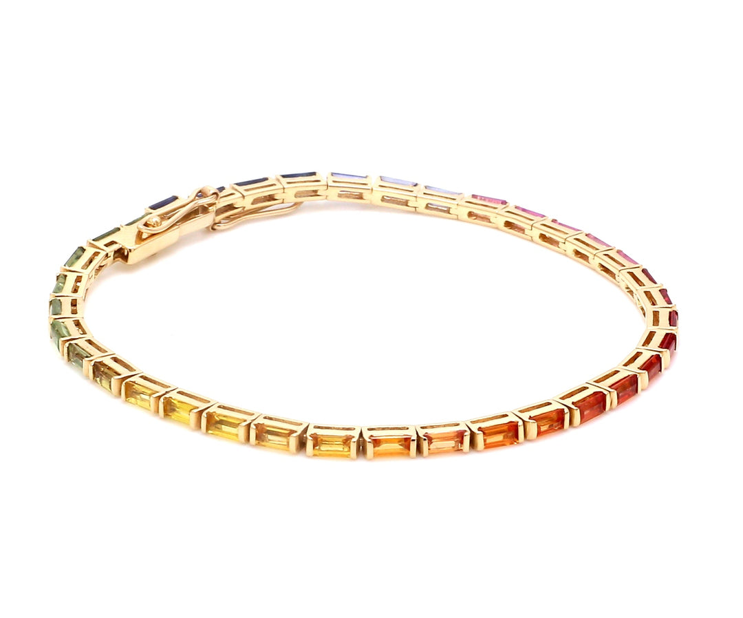 Rainbow Sapphire Baguette Bar Set Bracelet - qivii
