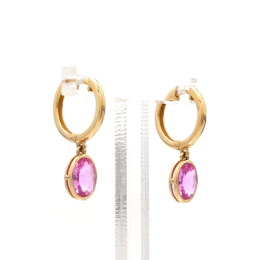 Pink Sapphire Bezel Set Oval Mini Earrings - qivii