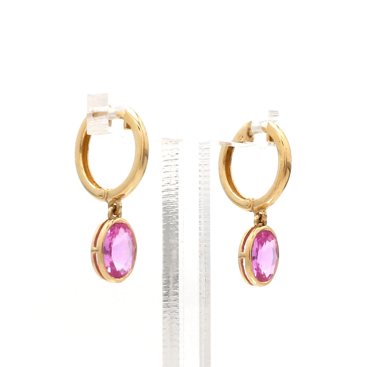 Pink Sapphire Bezel Set Oval Mini Earrings - qivii