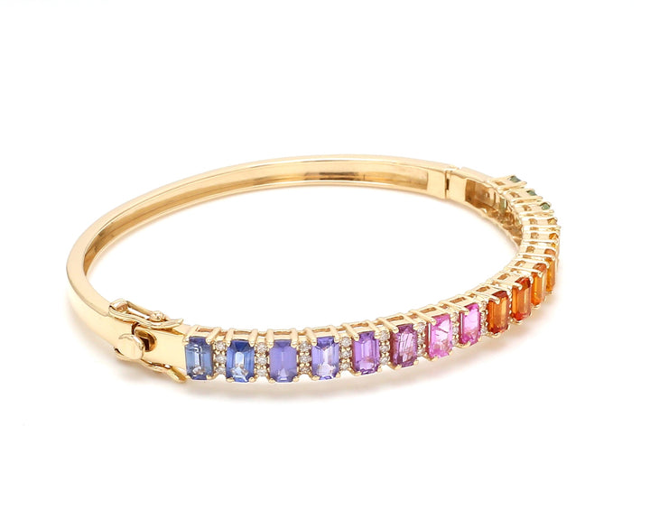 Rainbow Sapphire Emerald Cut and Diamond Bangle - qivii