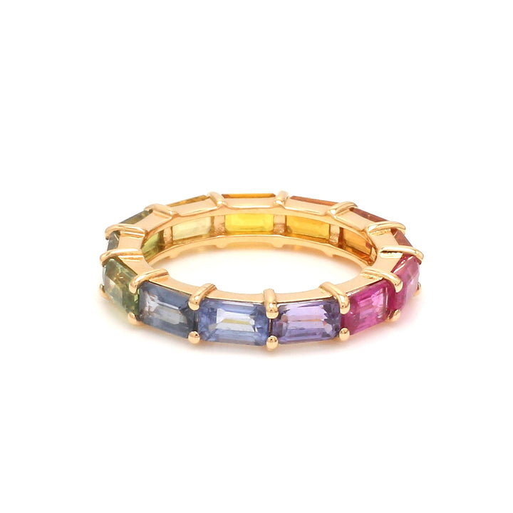 Rainbow Sapphire East West Thin Ring - qivii