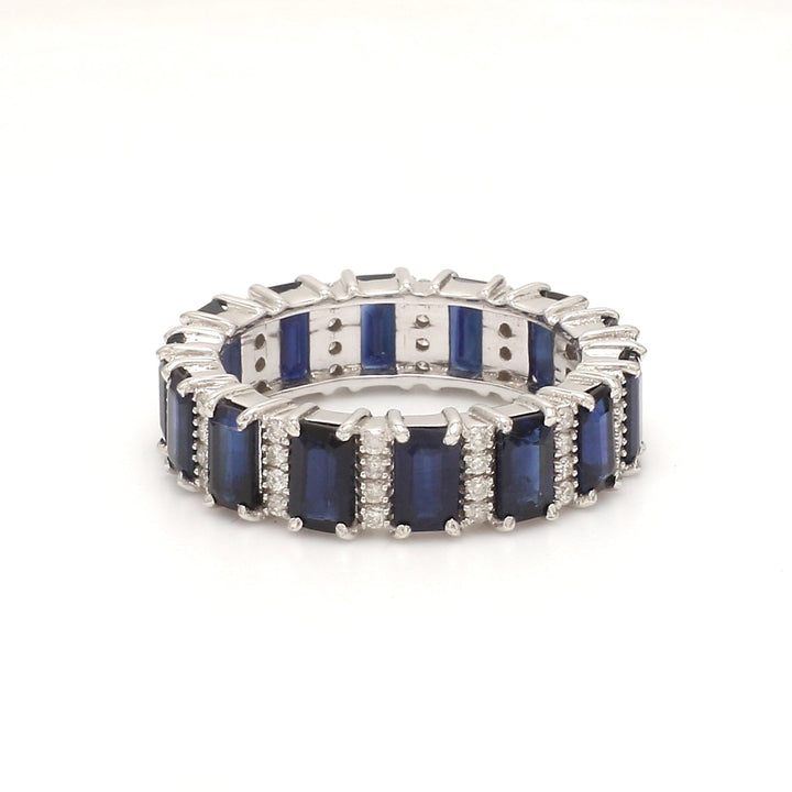 Blue Sapphire and Diamond Alternate Ring - qivii