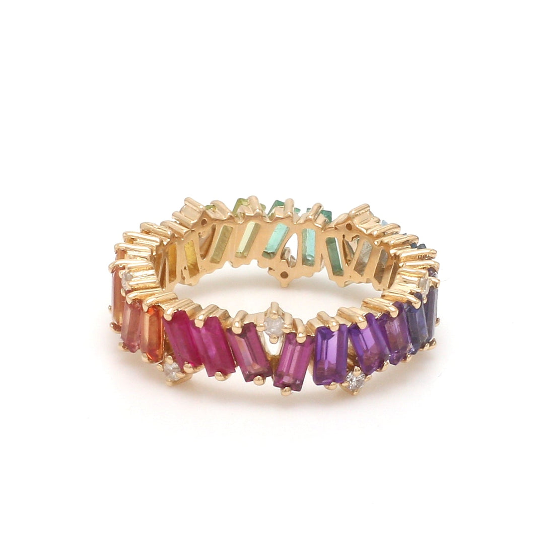 Rainbow Gemstone Diamond Zig Zag Ring - qivii