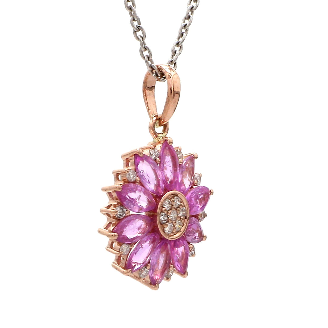 Pink Sapphire Flower Diamond Pendant Gold - qivii