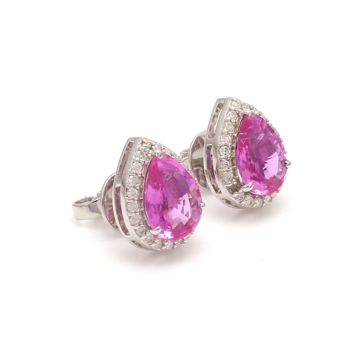 Pink Sapphire Pear Diamond Studs - qivii