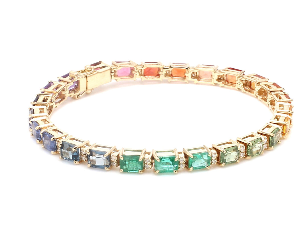 Rainbow Gemstone Emerald Cut and Diamond Bracelet - qivii