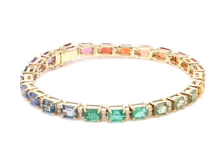 Rainbow Gemstone Emerald Cut and Diamond Bracelet - qivii
