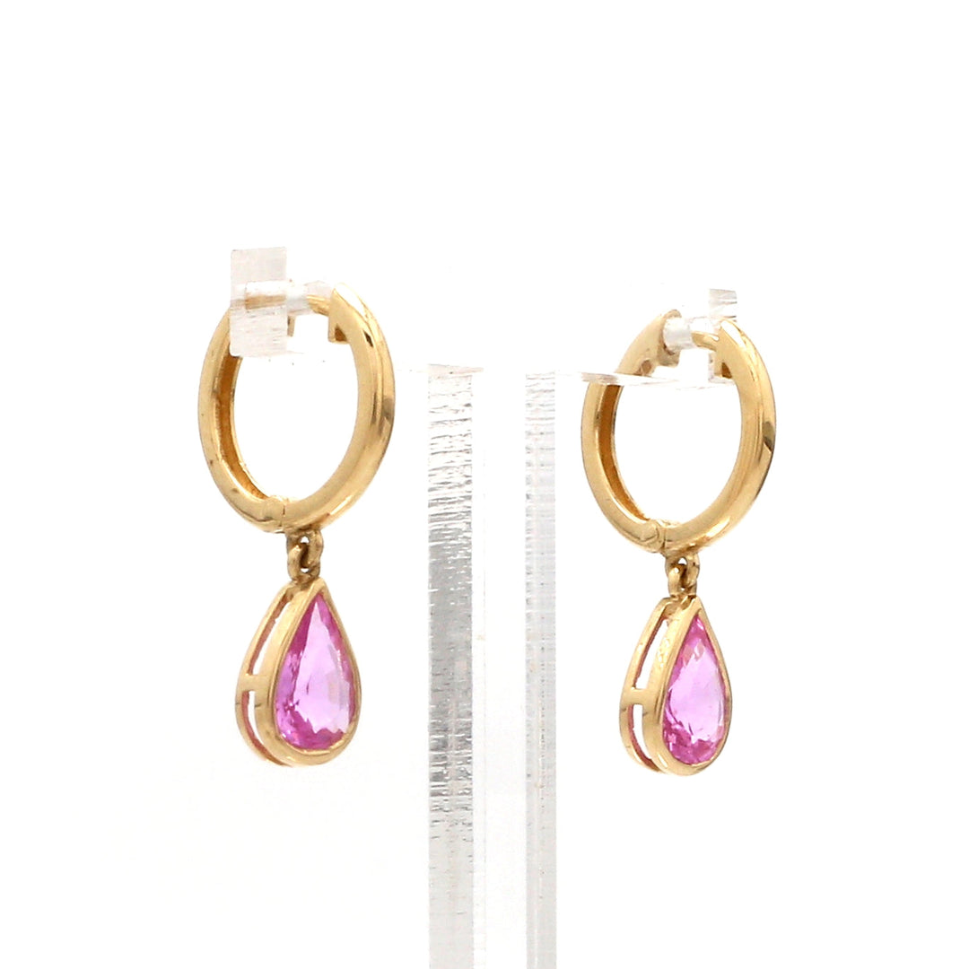 Pink Sapphire Bezel Set Pear Mini Earrings - qivii