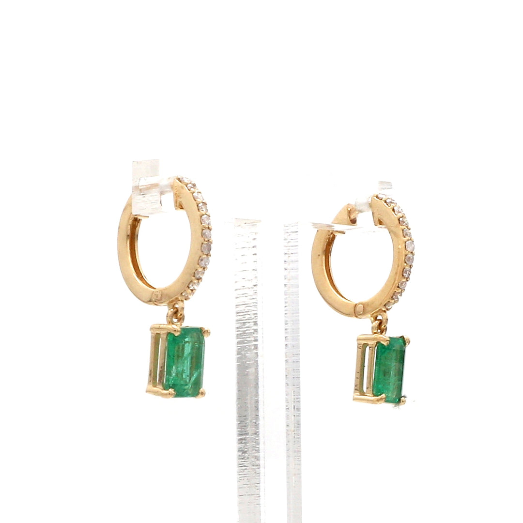 Emerald Octogen Mini Huggies Earrings - qivii