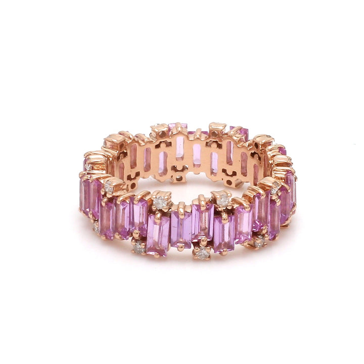 Pink Sapphire Baguette Cut Diamond Ring - qivii