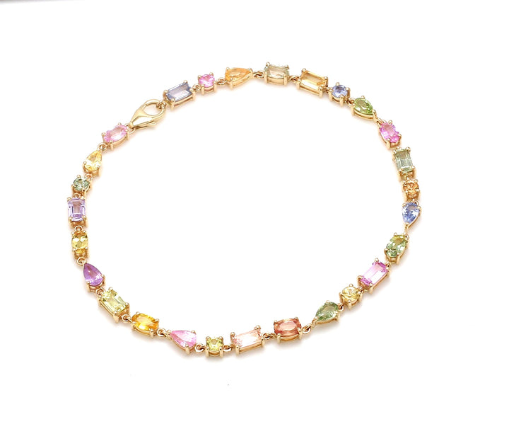 Rainbow Sapphire Pastel Shade Mix Shape Tennis Bracelet - qivii