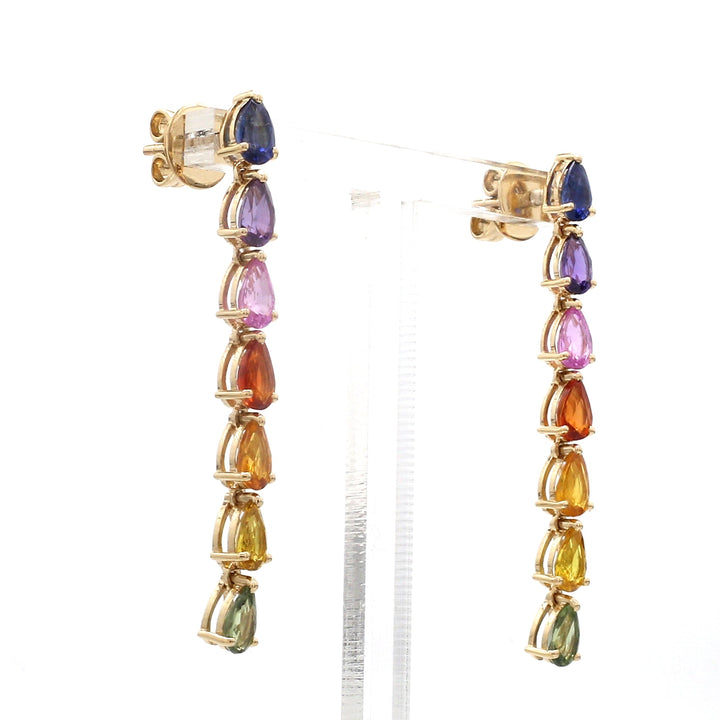 Rainbow Sapphire Pear Link Earrings - qivii