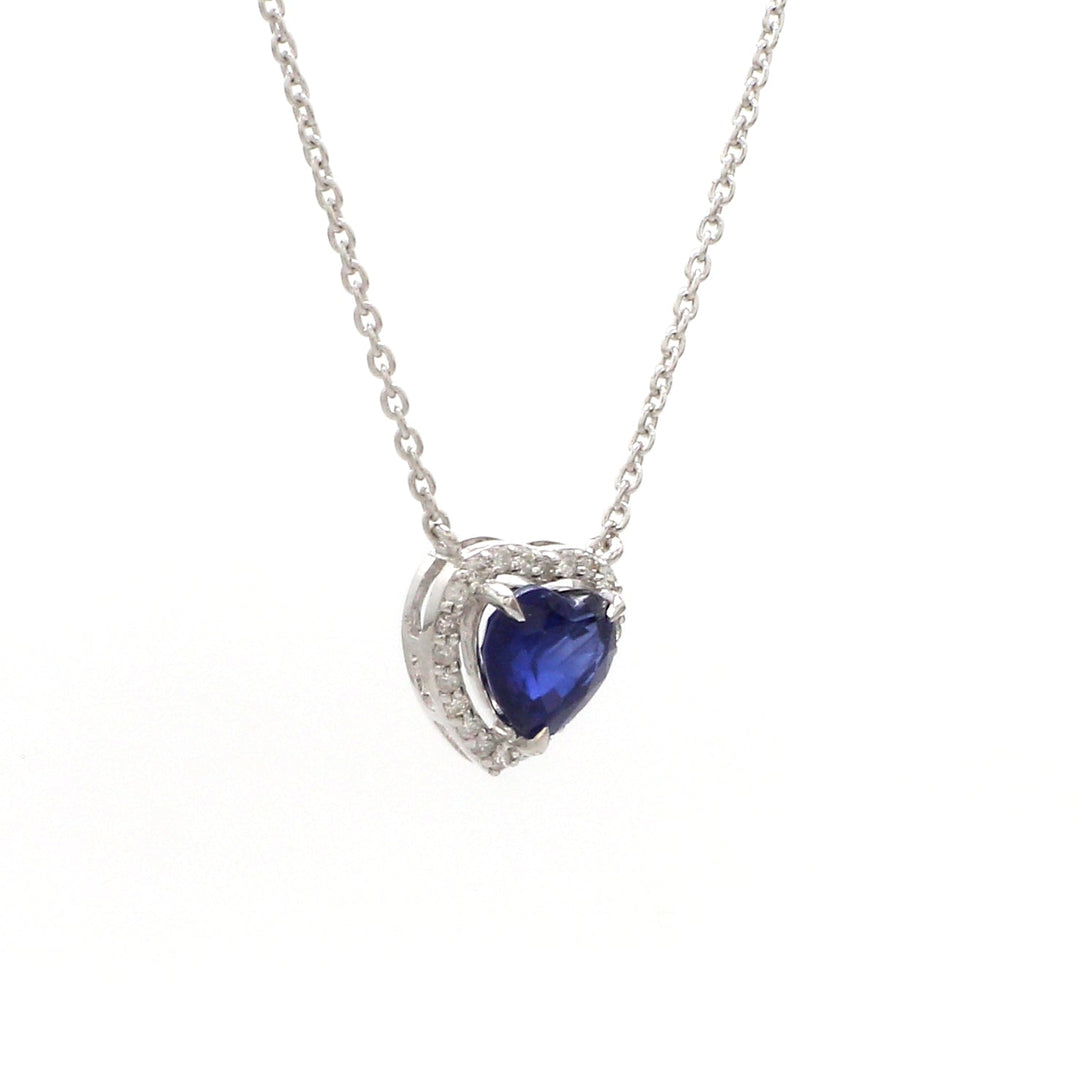 Blue Sapphire Heart and Diamond Necklace - qivii